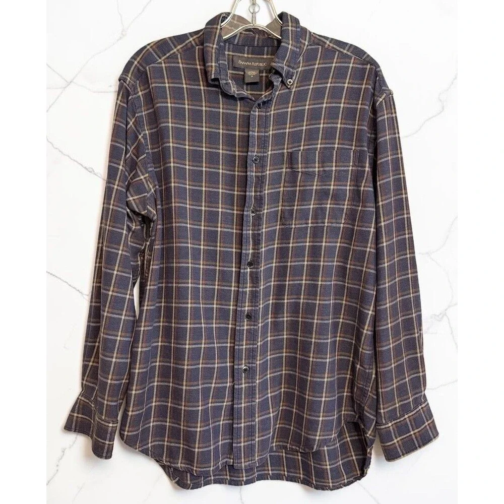Vintage Banana Republic Flannel Shirt Men's Size Medium Navy